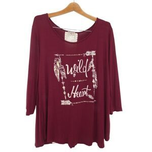 Women's Plus Sz 2X Red Bohemian Tribal Western Cowgirl Crochet Accent Top